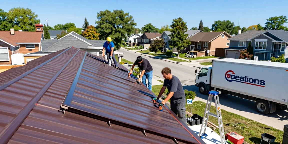 Expert roofers installing durable metal roofing in Toronto neighborhoods for mroof.ca.