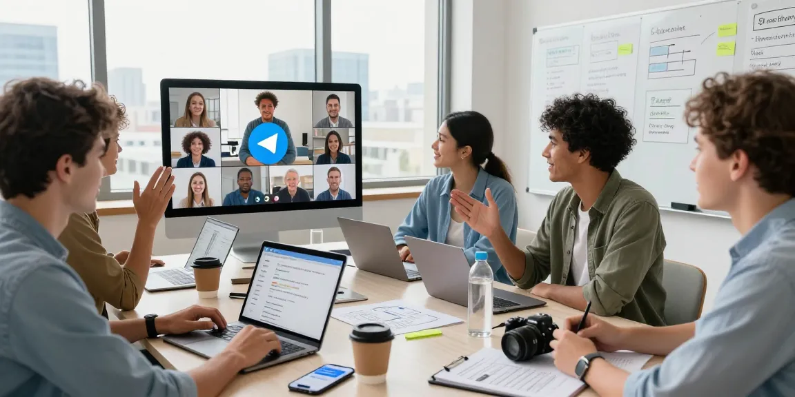 Engaging team collaborating on Telegram Download features in a bright workspace.